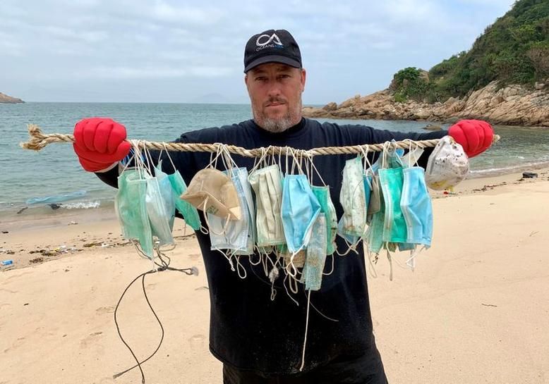 Thousand Utilized Masks , Thousand Utilized Masks And Gloves , Sea Shore And Seas., Masks And Gloves in Sea Shore And Seas., Coronavirus , plastic waste - sacks,  straws, World Financial Discussion, Worldwide Seaside Cleanup, PPE
